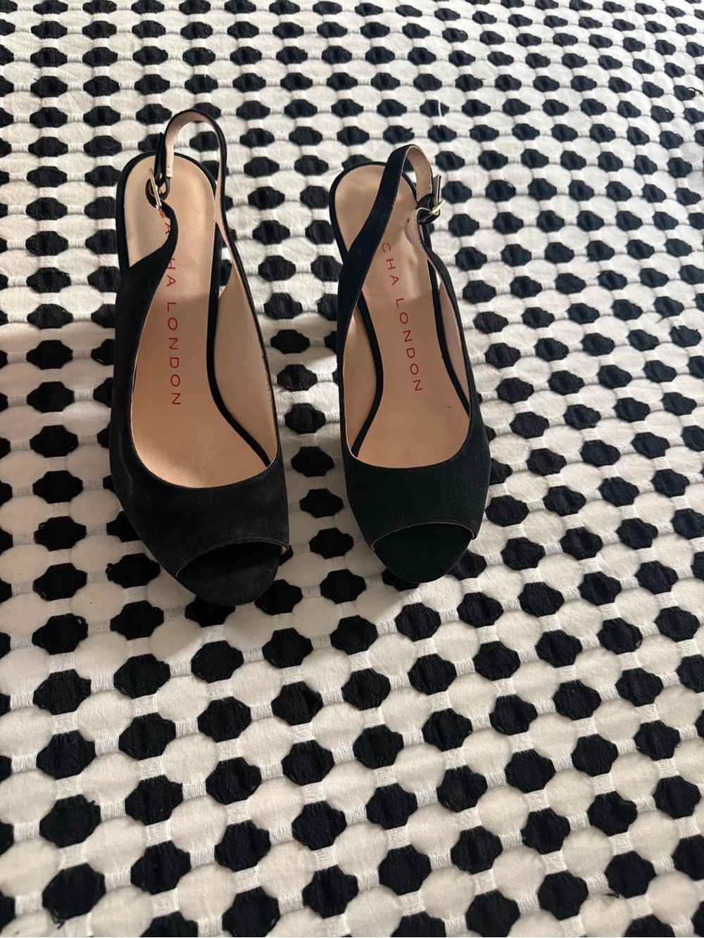 Sacha London Black Suede Peep-Toe Slingback Heels